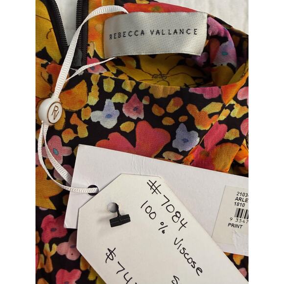 Rebecca Vallance Dress Womens 10 Black Multi Arles Midi Floral Pearl Buttons - Picture 5 of 12